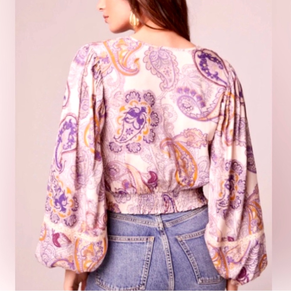 Band of the Free Elegant Paisley Crop Top Purple and Cream, Size L, NWT. - Picture 2 of 7